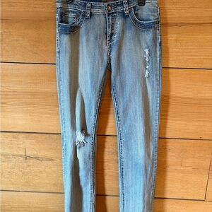 Trendy Light Blue Distressed Skinny Jeans